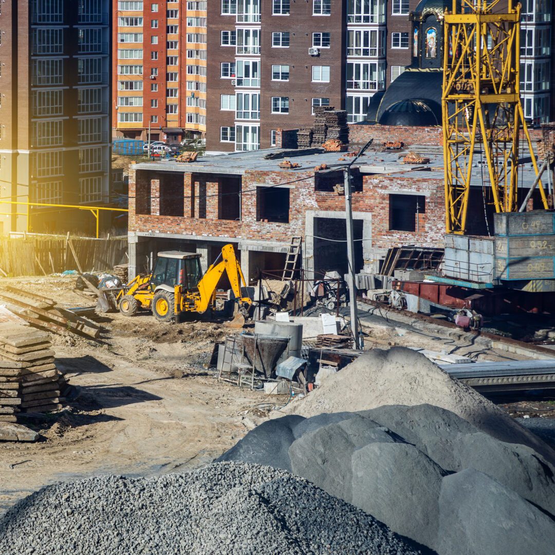 Construction site with machinery and materials